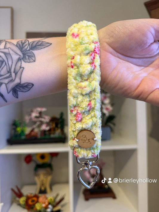 Yellow and Pink Bloom~ Crochet Wristlet Key Fob