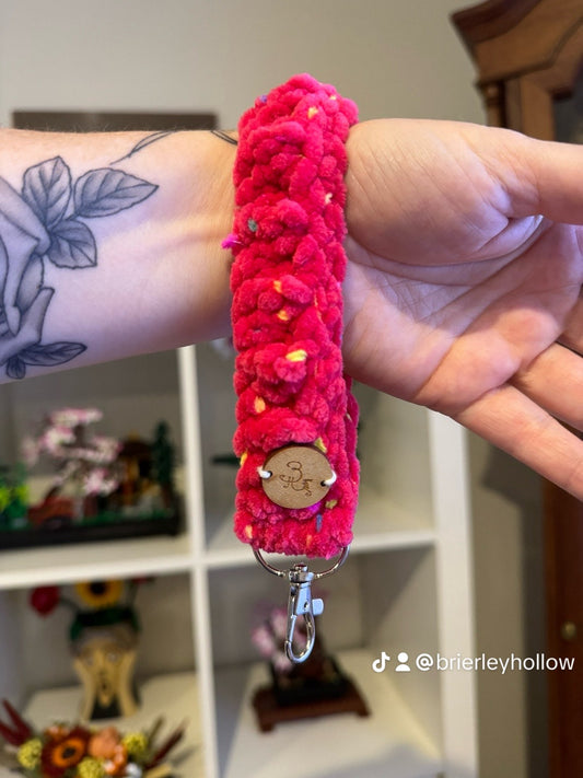 Pink Pompom ~ Crochet Wristlet Key Fob