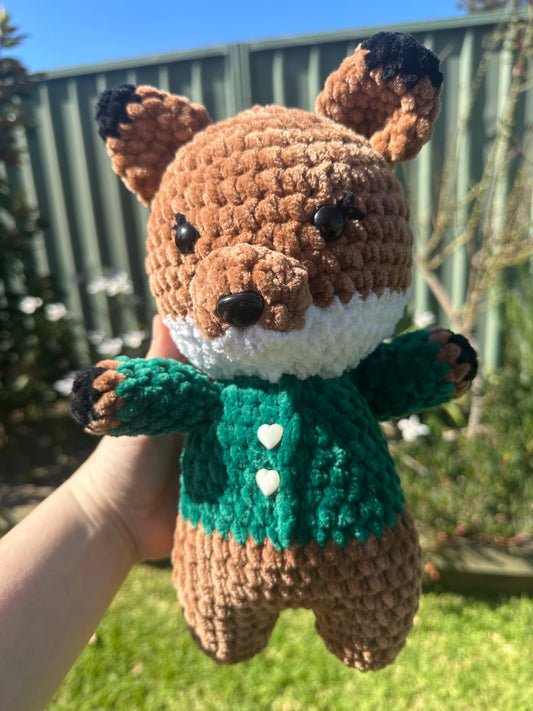Ms Brown Fox 🦊 in her Green Coat Amigurumi Crochet Plushie